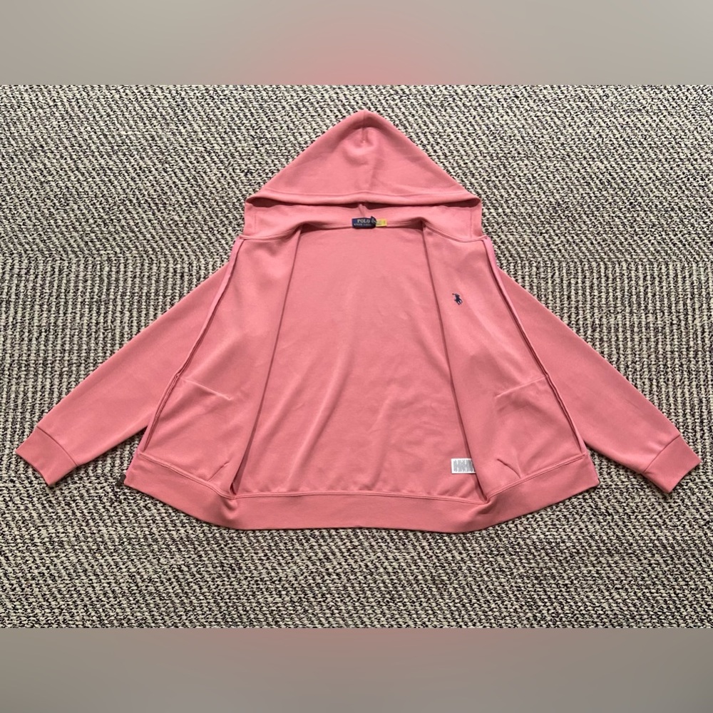 Polo By Ralph Lauren Men's Salmon Pink Solid Double Knit Full Zip Hoodie - Picture 3 of 5